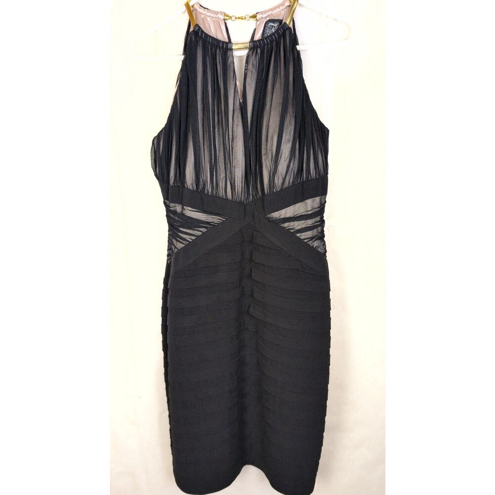 JAX black sheer mesh bandage dress Size 14 Cocktail LBD Party Date Night Retro